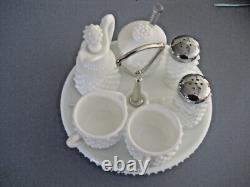 Vintage Fenton Hobnail White Milk Glass 10 Pcs Condiment Set on Round Tray