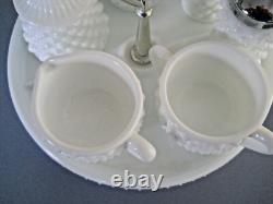 Vintage Fenton Hobnail White Milk Glass 10 Pcs Condiment Set on Round Tray