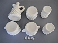 Vintage Fenton Hobnail White Milk Glass 10 Pcs Condiment Set on Round Tray