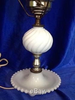 Vintage Fenton Hobnail White Milk Glass Electric Hurricane Table Lamp 18 Inches
