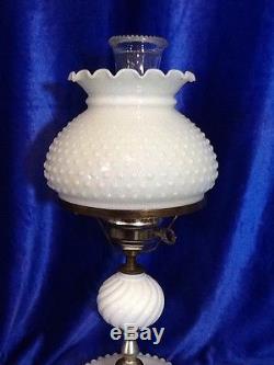Vintage Fenton Hobnail White Milk Glass Electric Hurricane Table Lamp 18 Inches