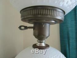 Vintage Fenton Hobnail White Milk Glass Globe Lamp 21 H 3 Way Rare Very Good