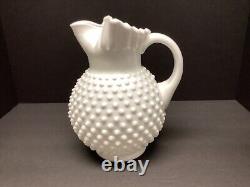 Vintage Fenton Hobnail White Milk Glass Pitcher with Ice Lip Ruffled