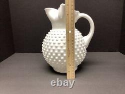 Vintage Fenton Hobnail White Milk Glass Pitcher with Ice Lip Ruffled