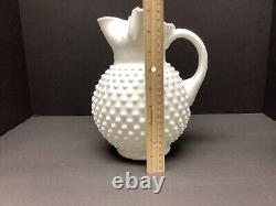 Vintage Fenton Hobnail White Milk Glass Pitcher with Ice Lip Ruffled