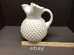 Vintage Fenton Hobnail White Milk Glass Pitcher with Ice Lip Ruffled