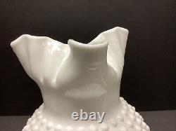 Vintage Fenton Hobnail White Milk Glass Pitcher with Ice Lip Ruffled