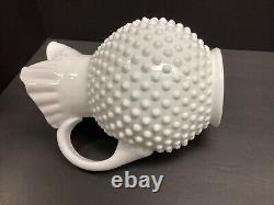 Vintage Fenton Hobnail White Milk Glass Pitcher with Ice Lip Ruffled