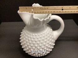 Vintage Fenton Hobnail White Milk Glass Pitcher with Ice Lip Ruffled