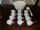 Vintage Fenton Hobnail White Milk Glass Punch Bowl Set With 12 Cups And Ladle