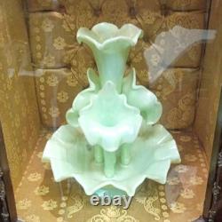 Vintage Fenton Jadeite Iridescent 4-Lily Epergne