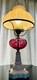 Vintage Fenton Lg Wright Cranberry & White Milk Glass 3 Way Hurricane Lamp 23.5