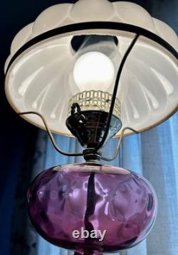 Vintage Fenton LG Wright Cranberry & White Milk Glass 3 Way Hurricane Lamp 23.5