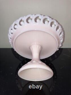 Vintage Fenton Lacy Edge Pink Milk Glass Pedestal Compote Cake Stand Rare