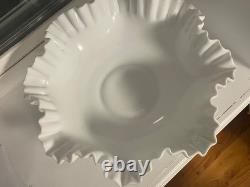 Vintage Fenton Large Hobnail Fruit milk glass Dish 12 Bowl pedestal Ruffle edge
