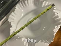Vintage Fenton Large Hobnail Fruit milk glass Dish 12 Bowl pedestal Ruffle edge