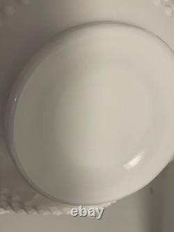 Vintage Fenton Large Hobnail Fruit milk glass Dish 12 Bowl pedestal Ruffle edge