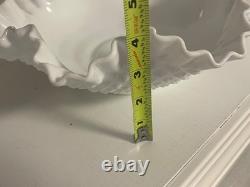 Vintage Fenton Large Hobnail Fruit milk glass Dish 12 Bowl pedestal Ruffle edge