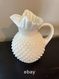 Vintage Fenton Large White Hobnail Milk Glass Pitcher & Bowl