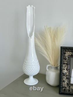 Vintage Fenton Large White Milk Glass Hobnail Swung Vase MCM 21 Inches Tall