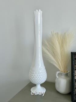 Vintage Fenton Large White Milk Glass Hobnail Swung Vase MCM 21 Inches Tall