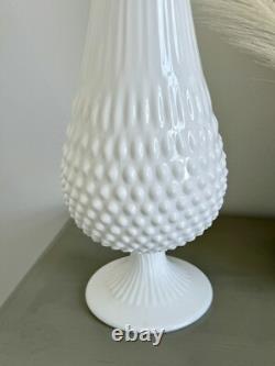 Vintage Fenton Large White Milk Glass Hobnail Swung Vase MCM 21 Inches Tall
