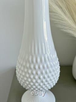 Vintage Fenton Large White Milk Glass Hobnail Swung Vase MCM 21 Inches Tall