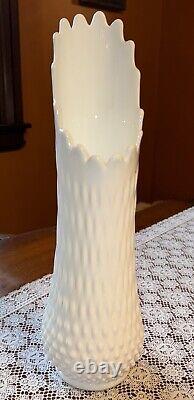 Vintage Fenton MCM Extra Large White Milk Glass Hobnail Swung Vase