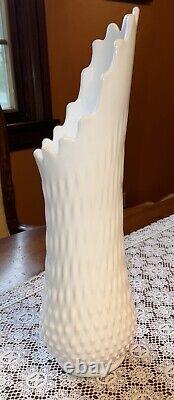 Vintage Fenton MCM Extra Large White Milk Glass Hobnail Swung Vase