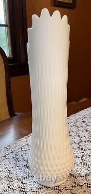 Vintage Fenton MCM Extra Large White Milk Glass Hobnail Swung Vase