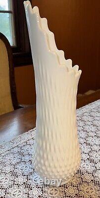 Vintage Fenton MCM Extra Large White Milk Glass Hobnail Swung Vase