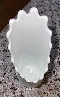 Vintage Fenton MCM Extra Large White Milk Glass Hobnail Swung Vase