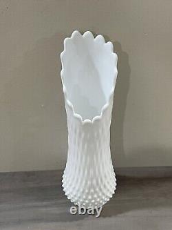 Vintage Fenton Mid Century Modern White Milk Glass Hobnail Swung Vase