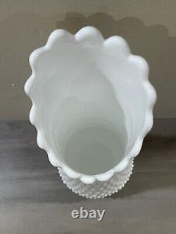 Vintage Fenton Mid Century Modern White Milk Glass Hobnail Swung Vase