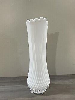 Vintage Fenton Mid Century Modern White Milk Glass Hobnail Swung Vase