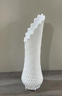 Vintage Fenton Mid Century Modern White Milk Glass Hobnail Swung Vase