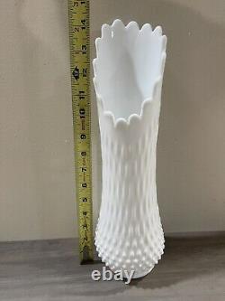 Vintage Fenton Mid Century Modern White Milk Glass Hobnail Swung Vase