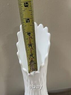 Vintage Fenton Mid Century Modern White Milk Glass Hobnail Swung Vase