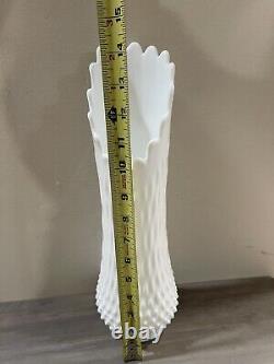 Vintage Fenton Mid Century Modern White Milk Glass Hobnail Swung Vase