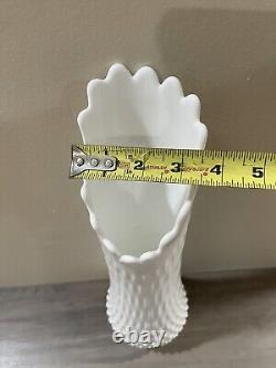 Vintage Fenton Mid Century Modern White Milk Glass Hobnail Swung Vase