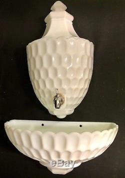 Vintage Fenton Milk Glass 3 Piece Lavabo Basin Tank with Spout Lid in Thumb Print
