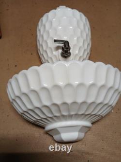 Vintage Fenton Milk Glass 3 Piece Lavabo Basin Tank withSpout Lid Thumb Print