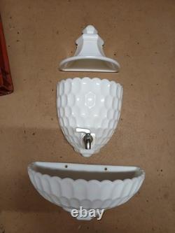 Vintage Fenton Milk Glass 3 Piece Lavabo Basin Tank withSpout Lid Thumb Print