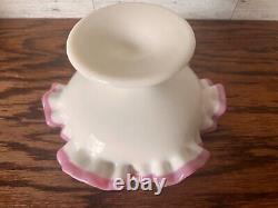 Vintage Fenton Milk Glass Apple Blossom Crest Crimp Pedestal Dish Round Compote