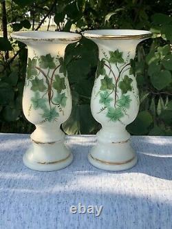 Vintage Fenton Milk Glass Candle Stick Vases PAINTED IVY Set of 2 RARE? Sj8j8