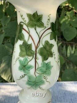 Vintage Fenton Milk Glass Candle Stick Vases PAINTED IVY Set of 2 RARE? Sj8j8