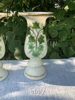 Vintage Fenton Milk Glass Candle Stick Vases PAINTED IVY Set of 2 RARE? Sj8j8