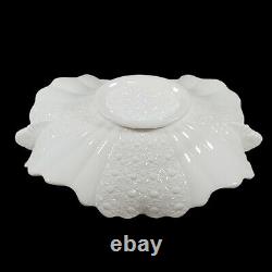 Vintage Fenton Milk Glass Daisy and Button Pedestal Bowl White Handles Ruffled