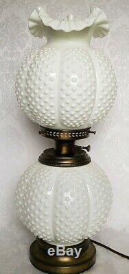 Vintage Fenton Milk Glass Hobnail Gone With The Wind Double Ball Lamp GWTW 3 WAY