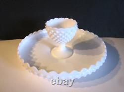 Vintage Fenton Milk Glass Hobnail Scarce Chip and Dip Set